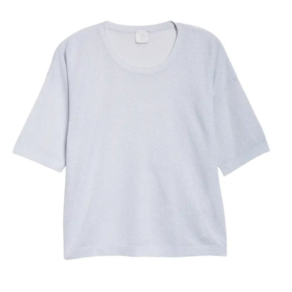 Eleventy Lightweight Scoop Neck Pique Knit Top Metallic Silver Size Small